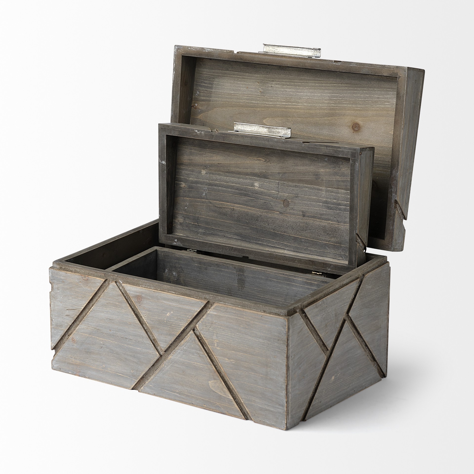 11″ Gray Solid Wood Box With Lid