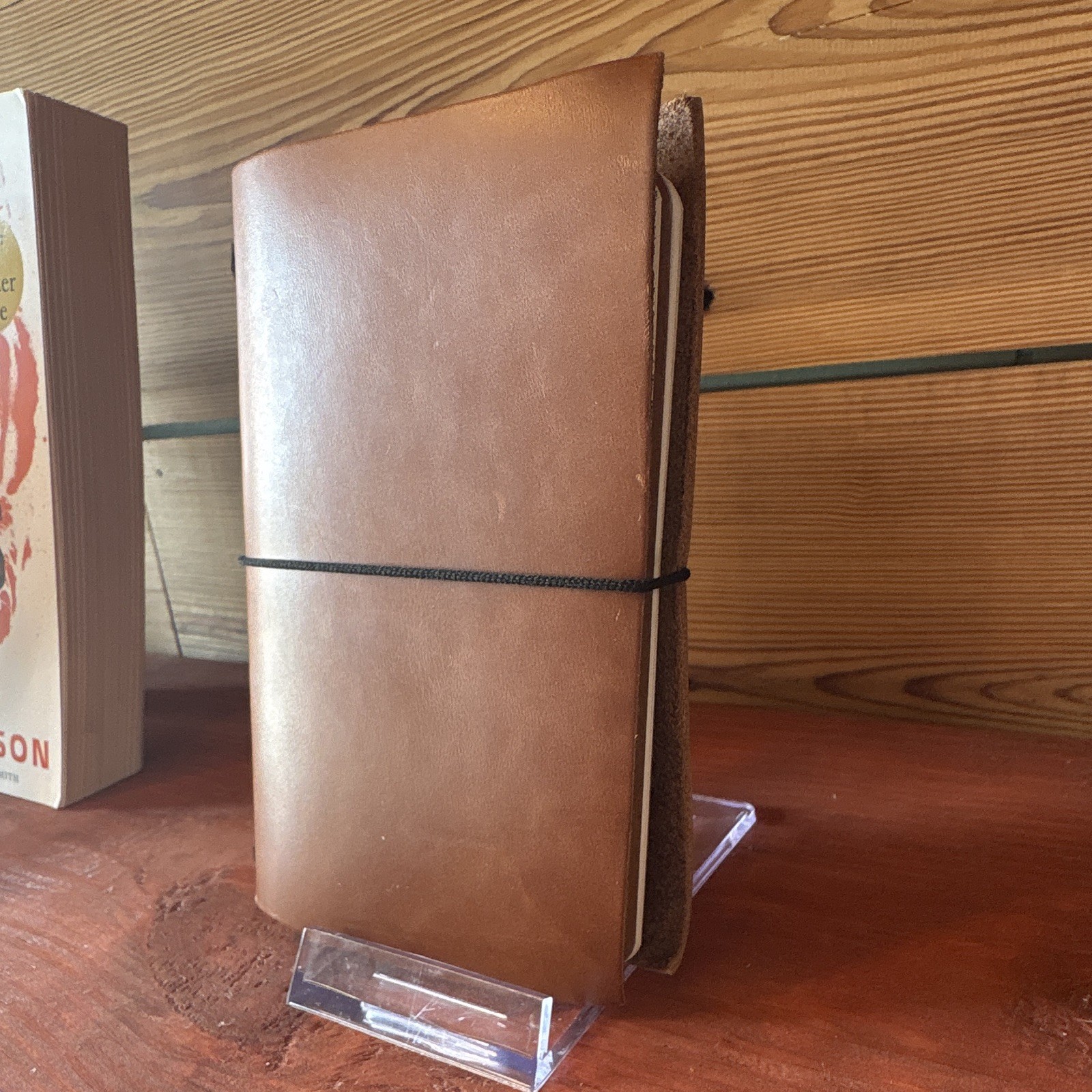 Leather Travelers Notebook w/ Elastic Strap Closure Refillable w/ 3 notebooks