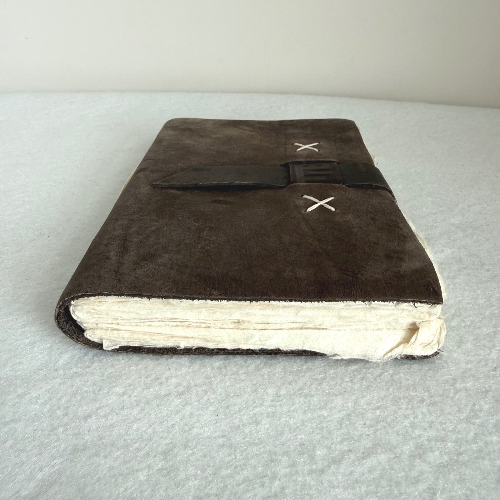 Kathmandu Valley Co Leather Journal Lokta Paper Handmade Nepal Brown Suede 5.5×8