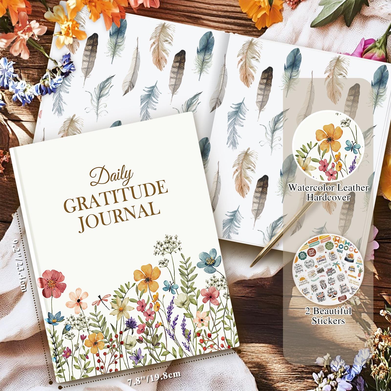 Lanpn Daily Gratitude Journal for Woman Men, 4 Month Affirmation & Floral