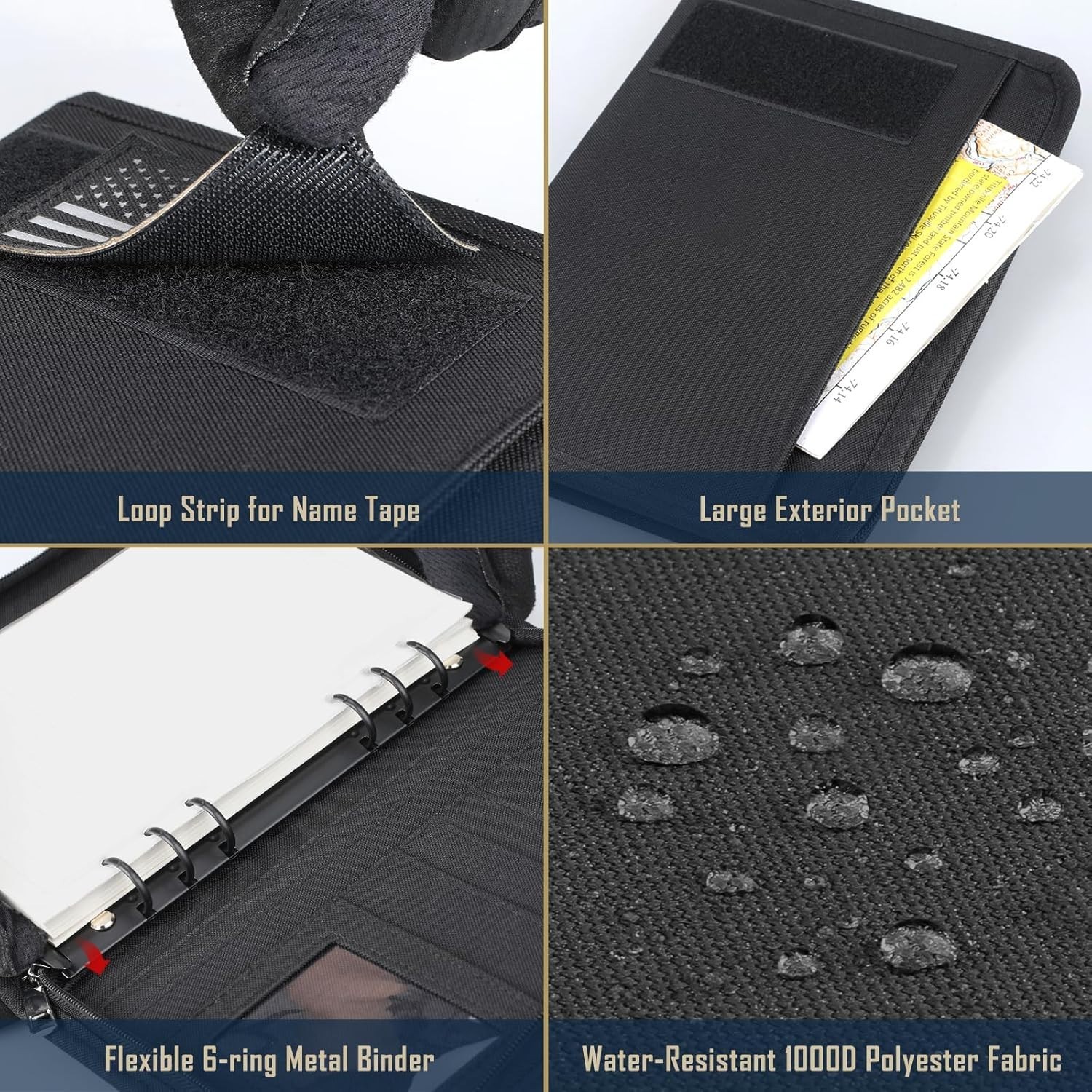 Tactical Notebook Padfolio Ring Binder – Refillable 6-Ring A5 Binder, Zip Hardco