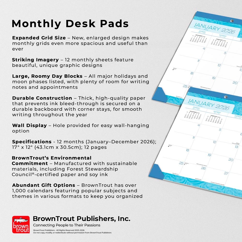 Seaside Currents | 2026 17×12 Inch Monthly Desk Pad Calendar