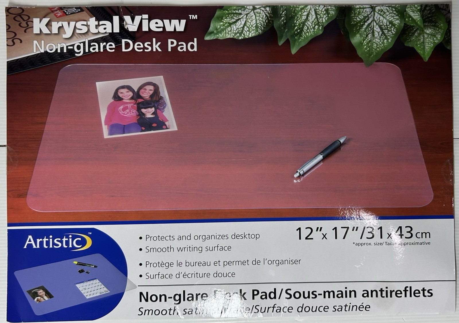 Artistic KrystalView Desk Pad with Antimicrobial Protection, 17 x 12, Frosted Fi