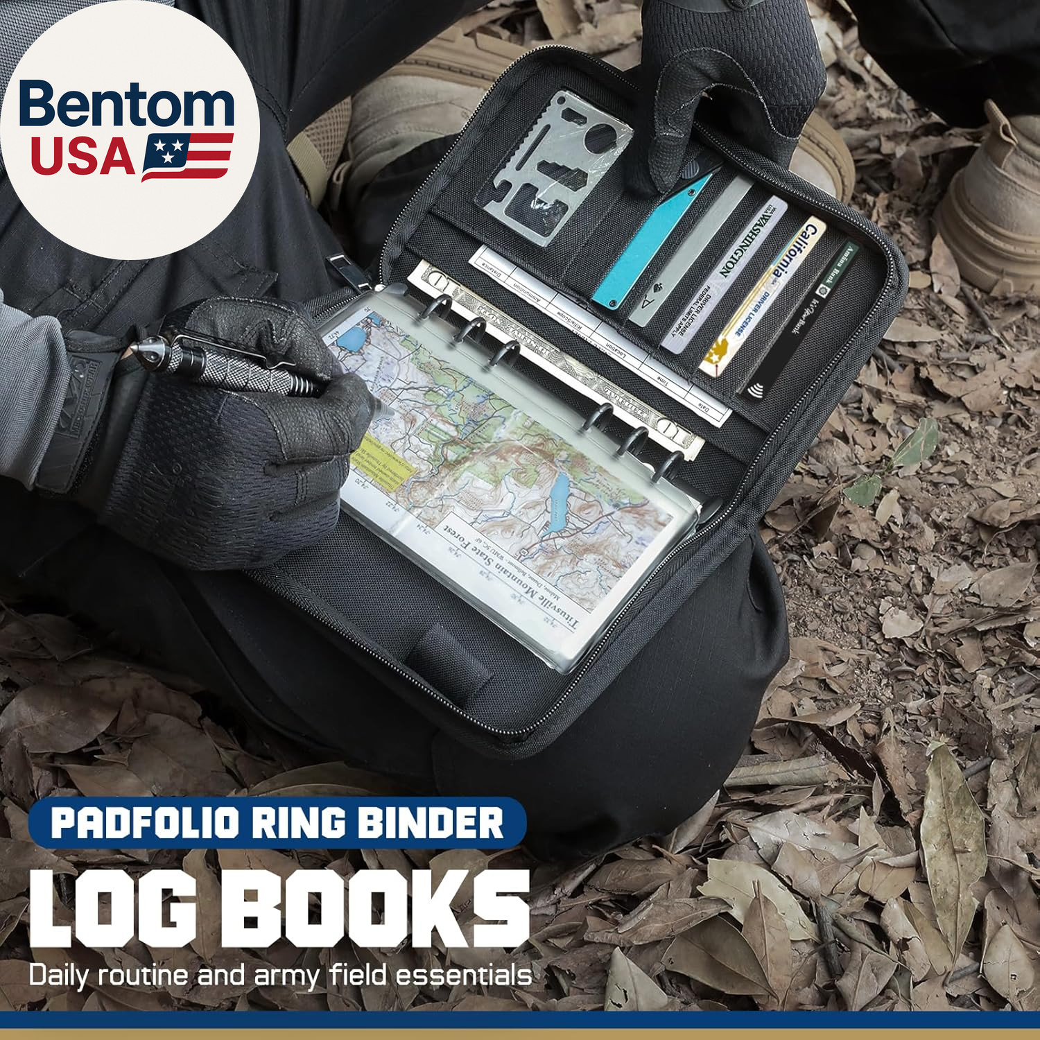 Tactical Notebook Padfolio Ring Binder – Refillable 6-Ring A6 Binder, Zip Hardco