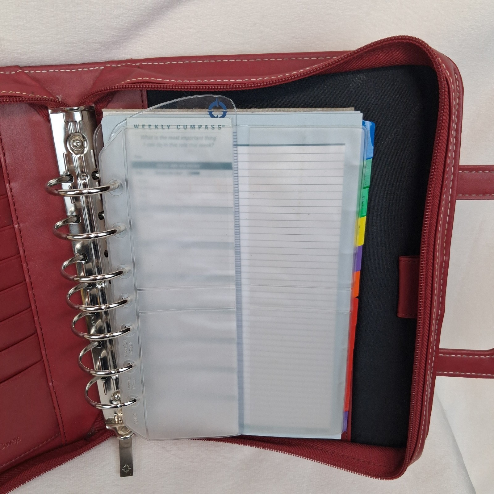 FRANKLIN COVEY Red 7 Ring Planner Binder With Handles Full Zip Read