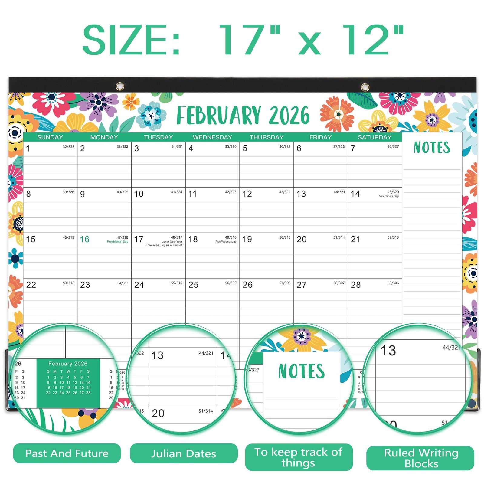 Desk Calendar 2026, 12 Month Planner, 17X12 Inch, With Notes