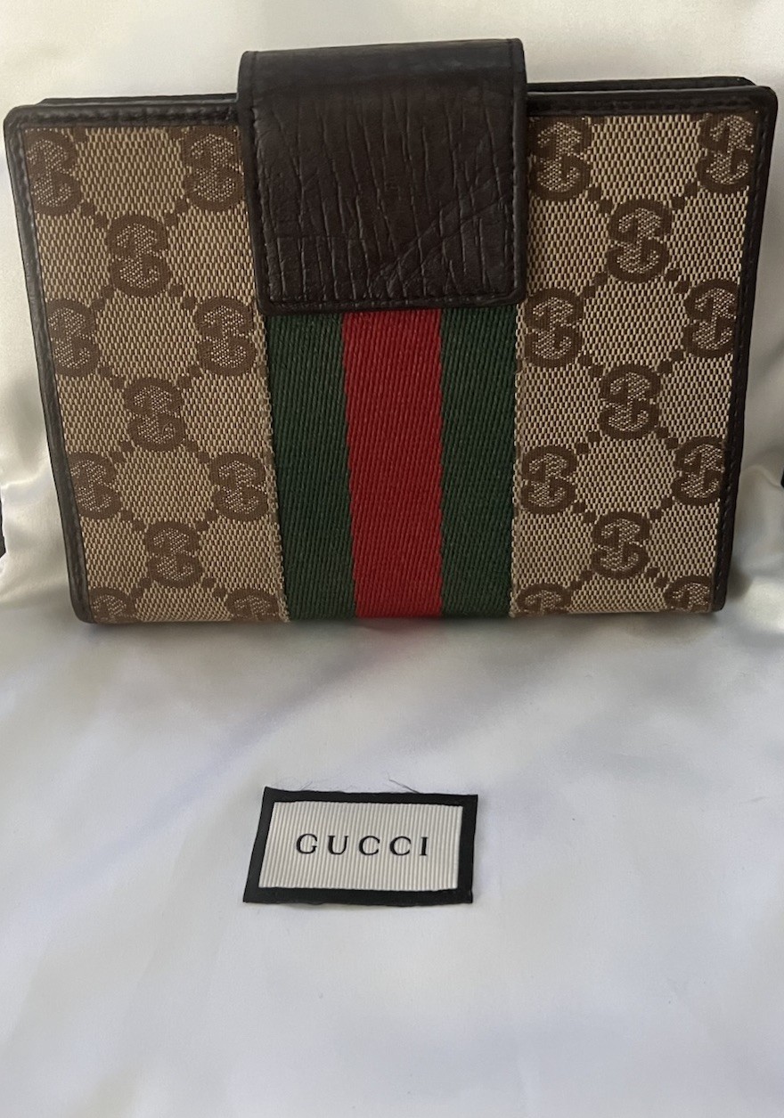 Gucci GG Classic Agenda Day Planner Binder Vintage Leather Wallet With Dust Bag