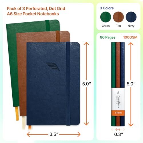 A6 Pocket Notebook () 3 Pack 3.5×5.5 Dotted Mini Notebook Journal Bold Classic
