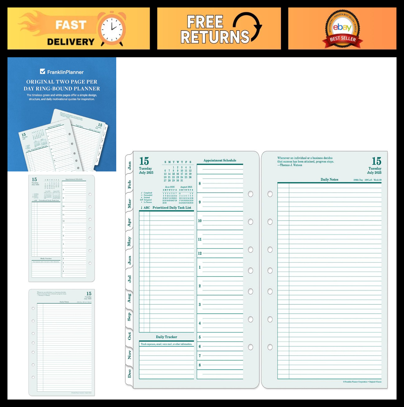 Two Page Per Day Ring-Bound Planner – Classic Design, Jul 2025 – Jun 2026