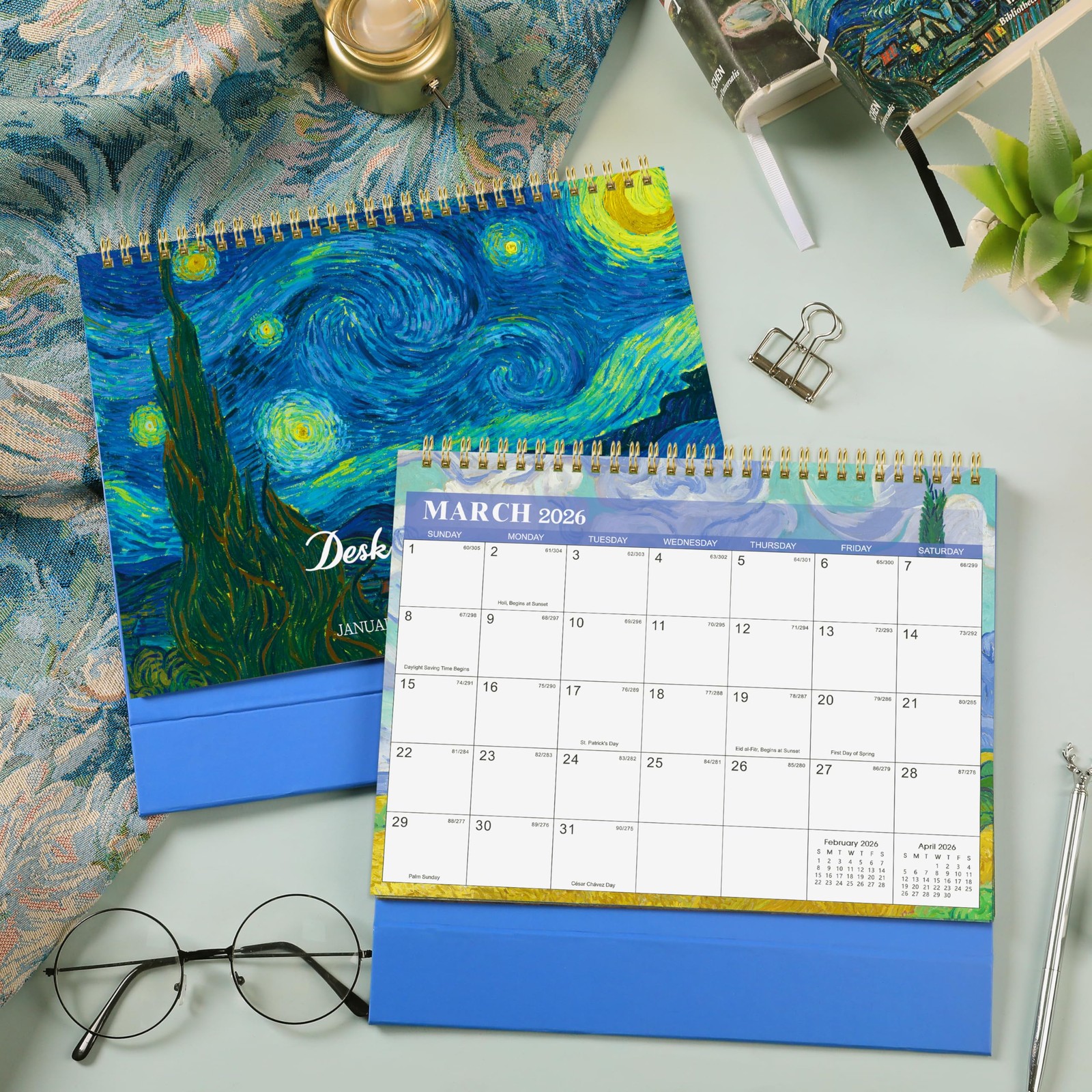 2026 Desk Calendar – JAN 2026 – DEC 2026, Standing Flip Desktop blue