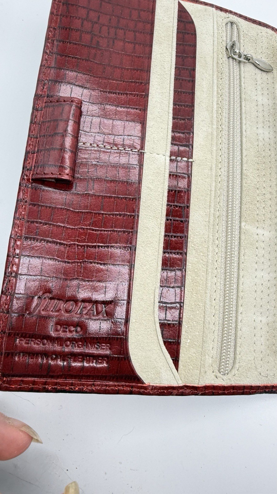 Filofax Ruby red Deco Personal size planner Organizer Italian Leather Croc. Embo