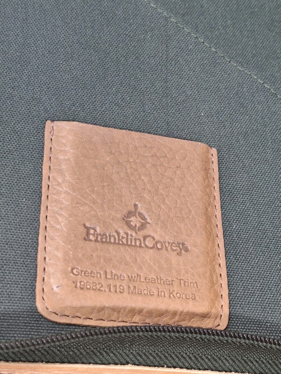 Vtg Franklin Covey Planner Dark Green Canvas Tan Leather Trim 8×10 Zip Closure