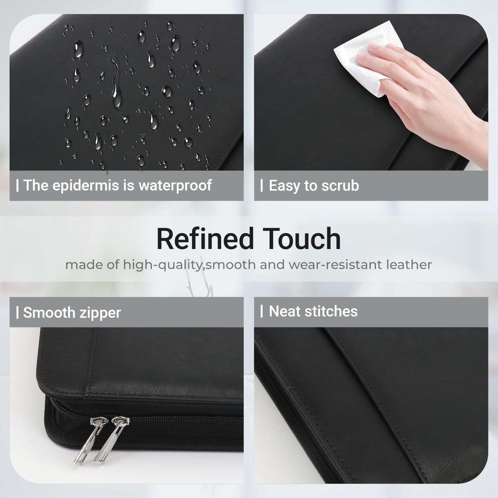 Faux Leather Padfolio Organizer with 3 Ring Binder, Fits 13.9″ Laptop, Refillabl