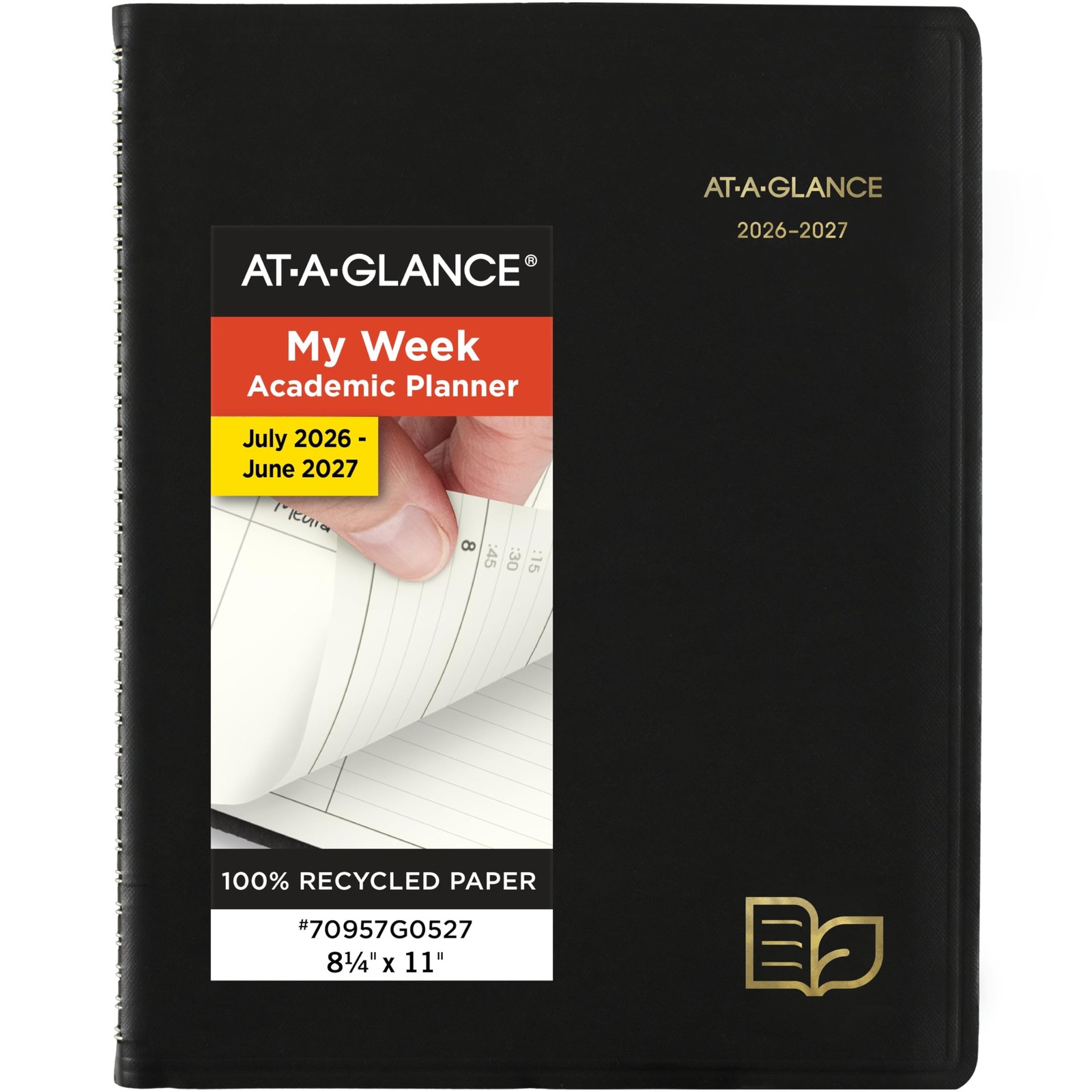 AT-A-GLANCE Planner 2026-2027 Weekly & 8.25 x 11 inches, Recycled Black