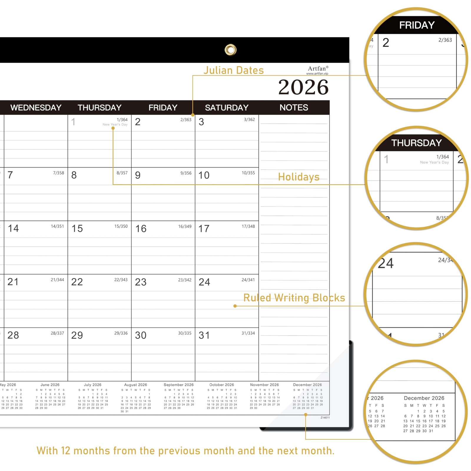 2026 Desk Calendar – 2026, Jan.2026 – Dec.2026, 12 16.8″ x 12″