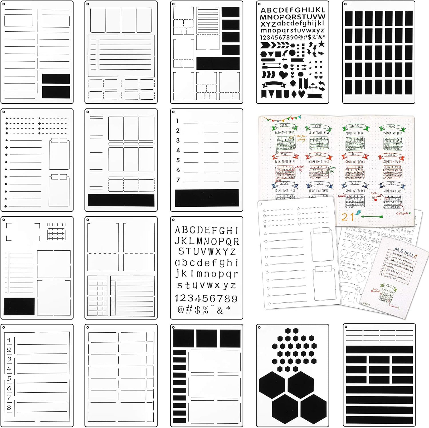 16 Pcs Journal Stencil Plastic Planner Bullet Ultimate Productivity Speedy Sprea