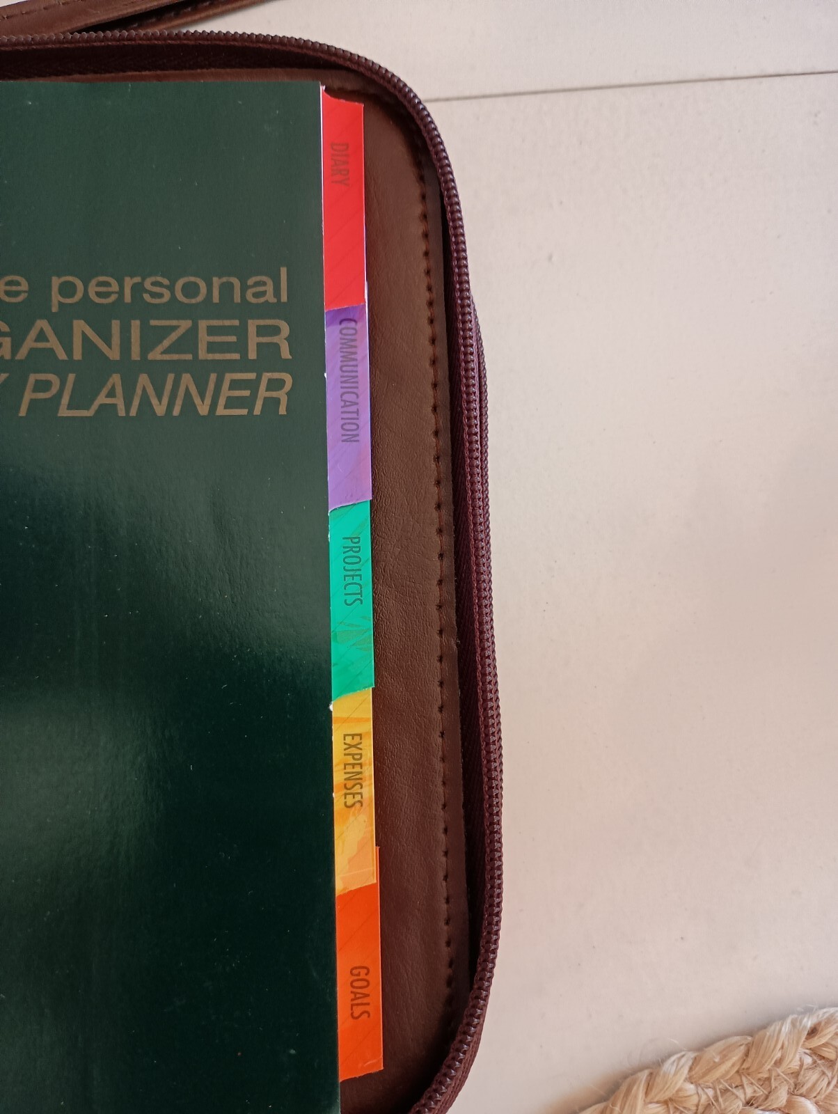 Vtg Philippe Amiel Brown Planner Organizer Calendar Calculator Card Holder Zip