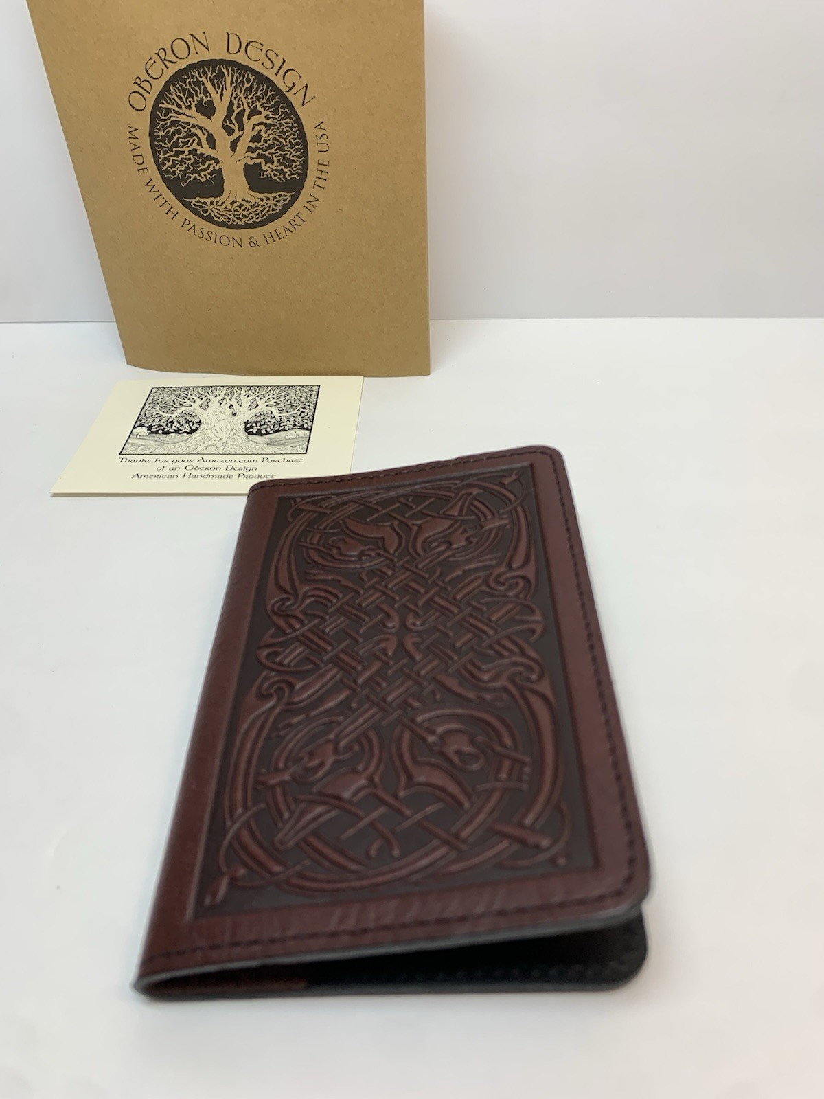 Oberon Design Celtic Hounds Leather Embossed Brown Journal Notebook Cover 4″x6″