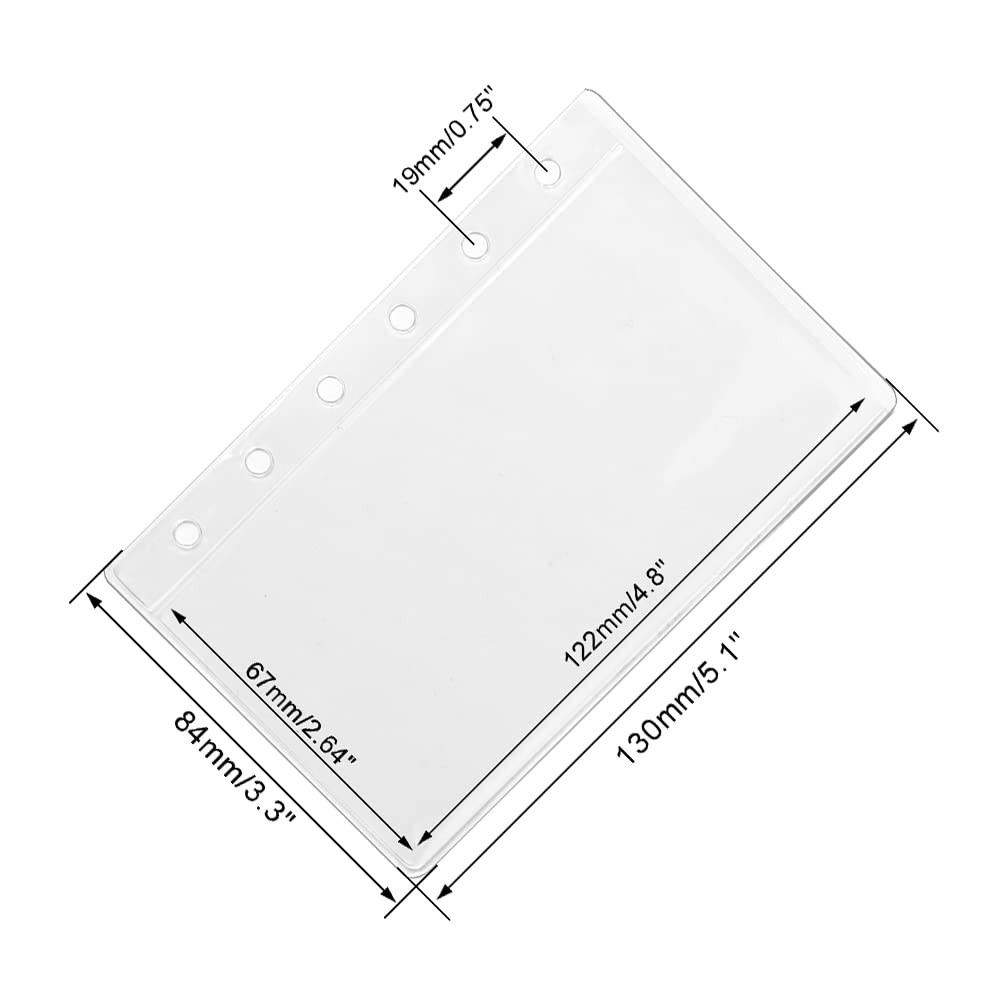 A7 Binder Pockets 12 PCS Clear Cash Envelopes Waterproof PVC Pouch 6-Ring Page