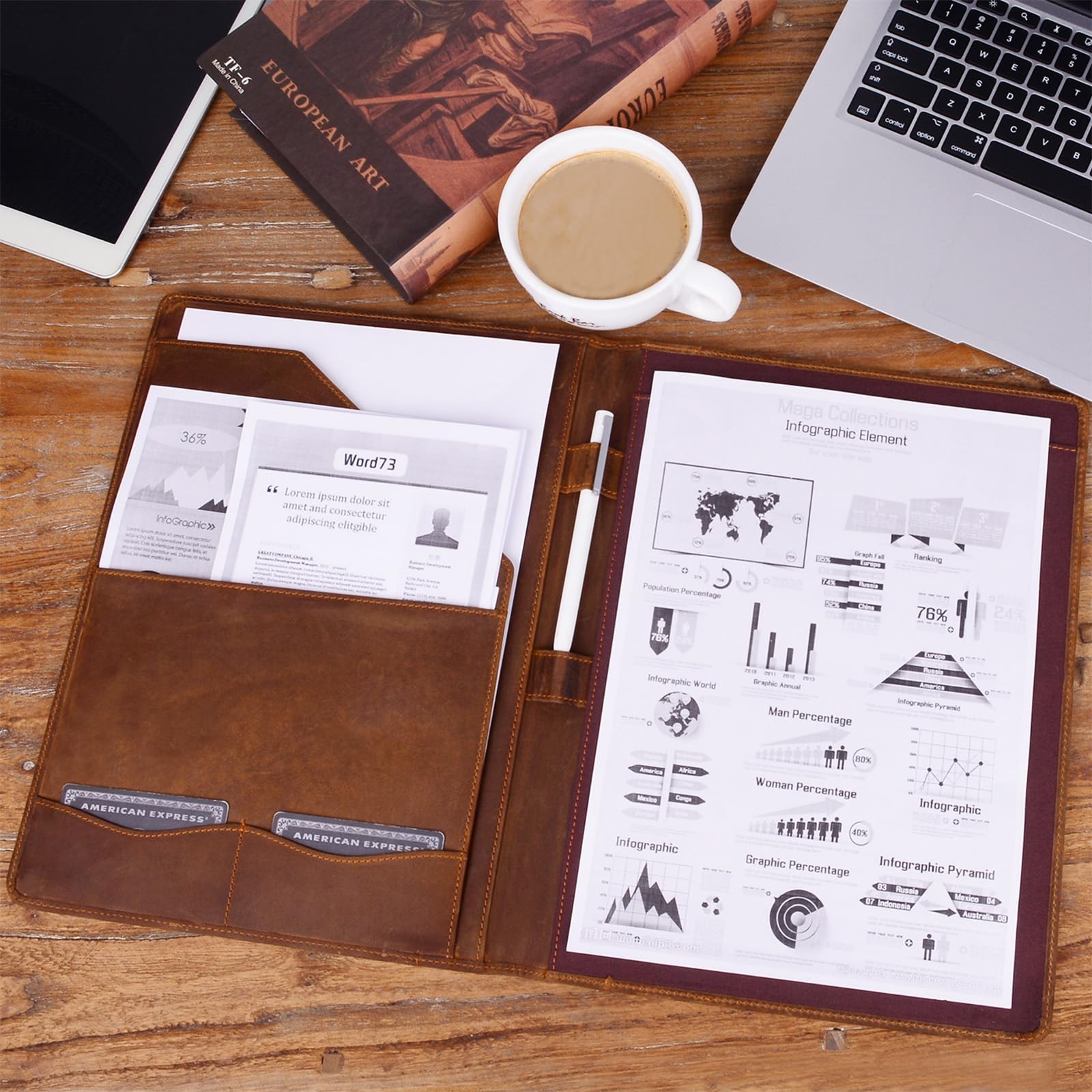 Leather Portfolio, A4 Document Folder Legal Pad Padfolio, Professional Writin…
