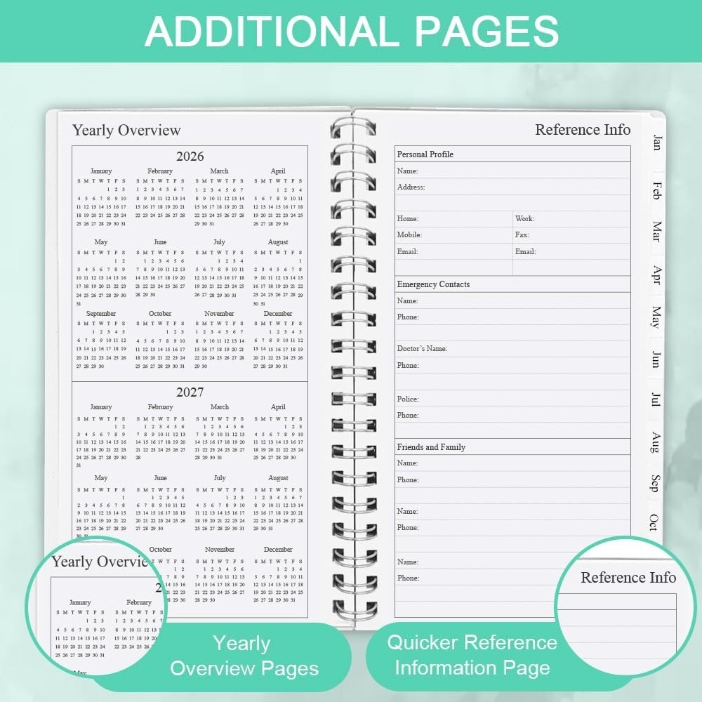 Stylish Teal 2026 Weekly Planner – A6 Size with Tabs for Easy Daily Organization