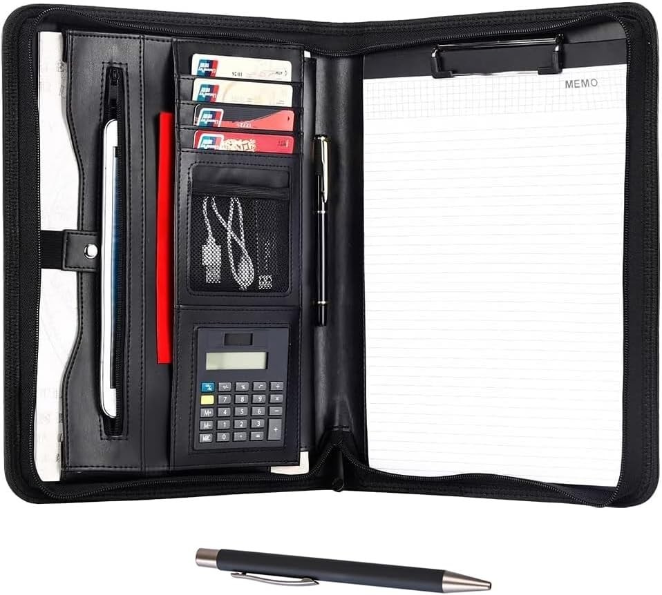 Leather Portfolio Professional Business Padfolio with Zipper – Interview Resu…