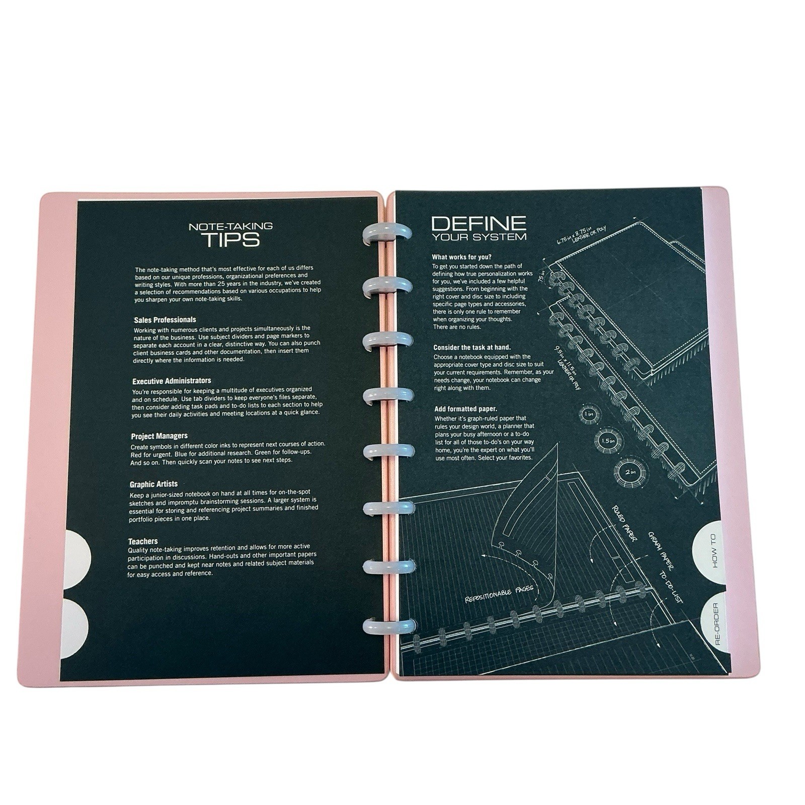 TUL Discbound Notebook Junior Leather Pink Cover, Refillable, Journal, Planner