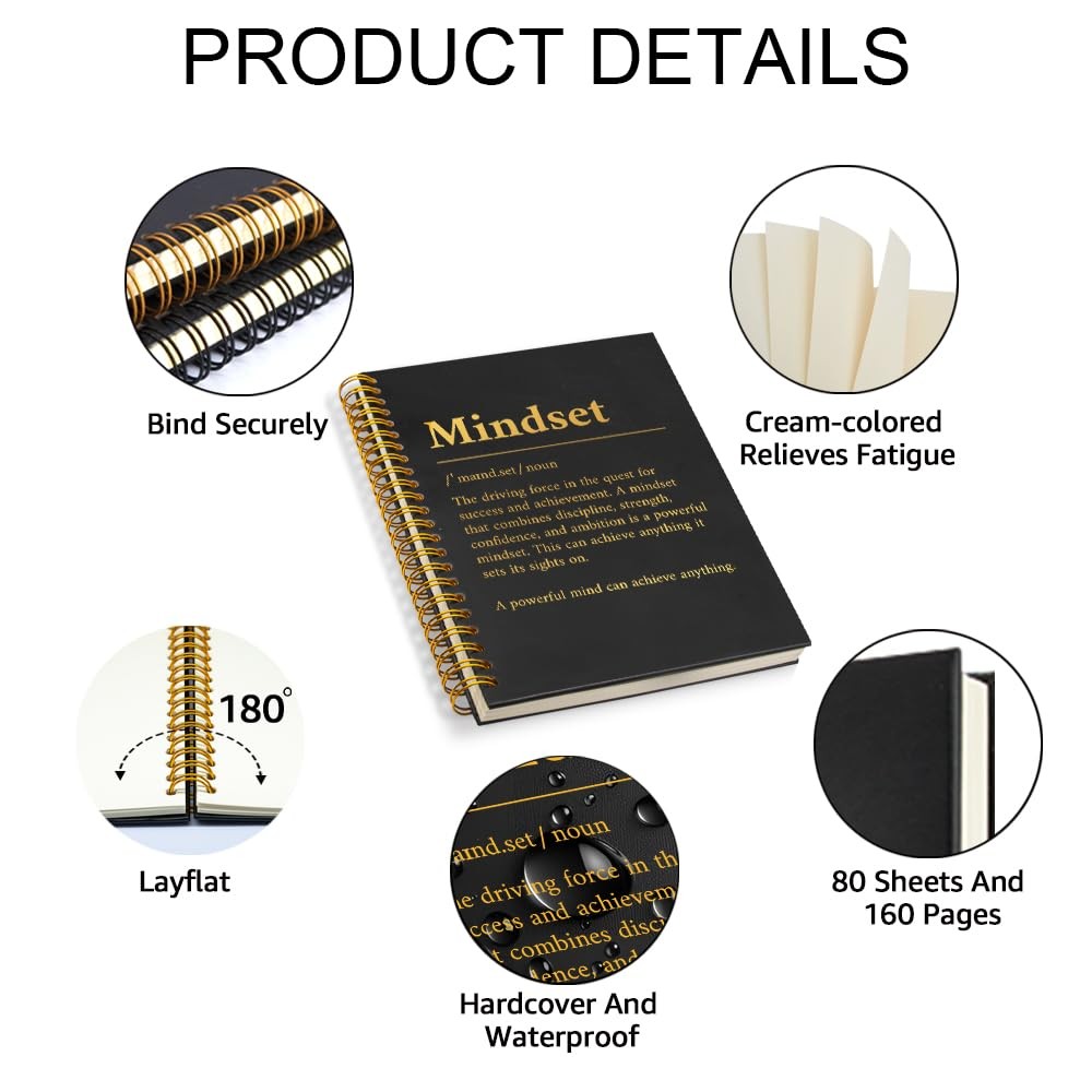 WUUCKOO Mindset Definition 80 Sheets 160 Pages Funny Spiral 8.07 x 5.9 inches