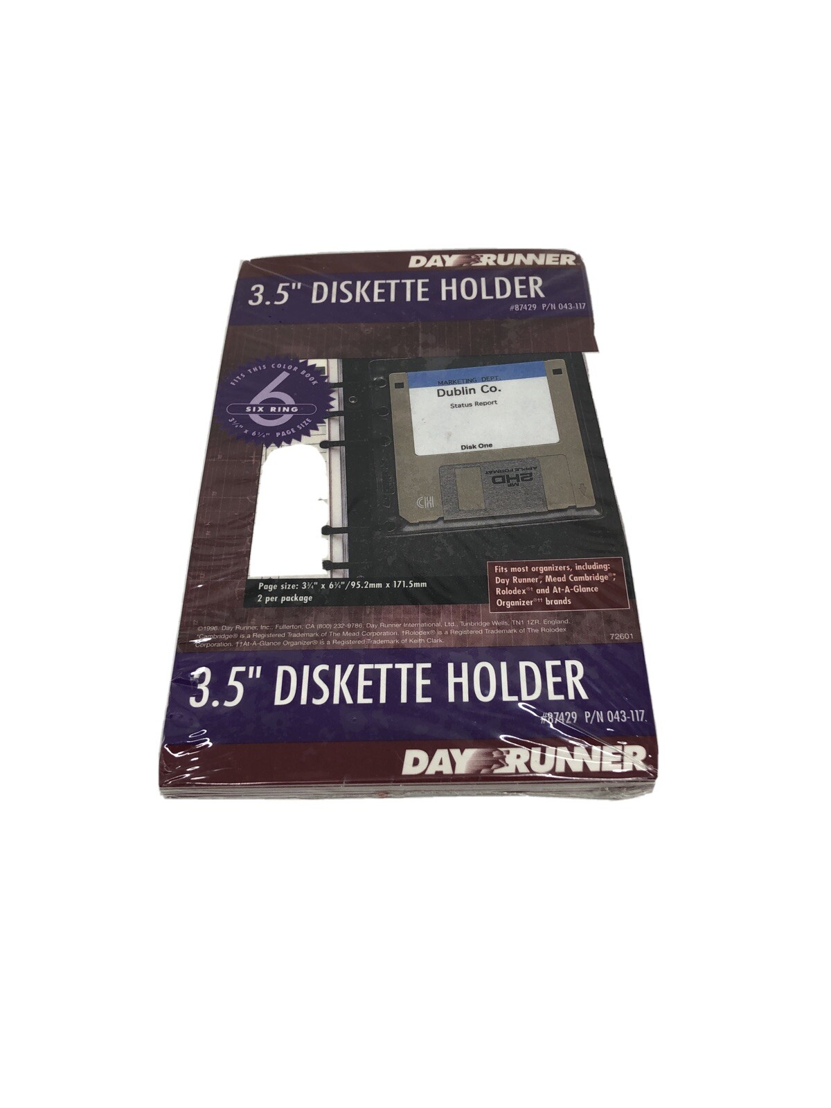 6- Pack Day Runner 3.5″ Diskette Holder Page Size 3 1/4″ x 6 1/4″ 2 per package