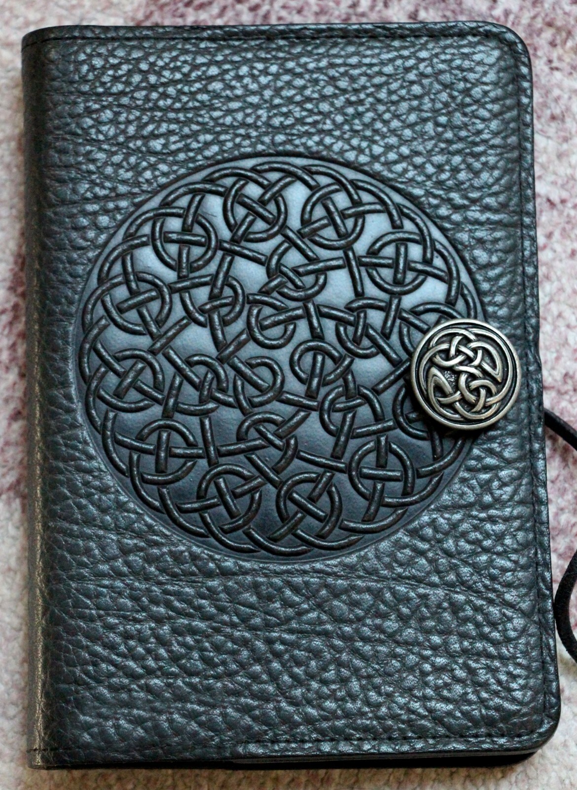 Oberon Design PEBBLED Leather Small Journal Cover – CELTIC SWIRL in Navy