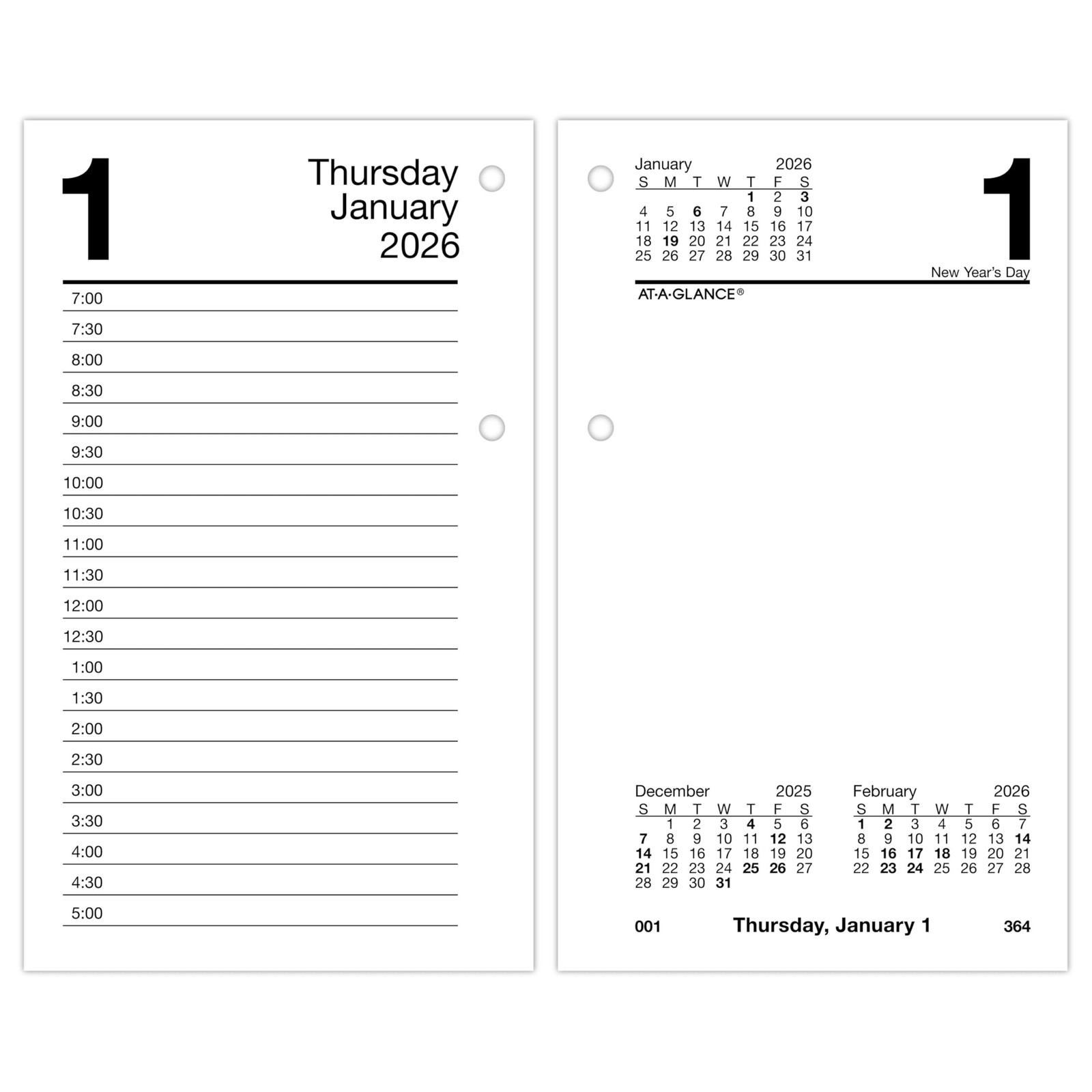 AT-A-GLANCE 2026 Daily Desk Calendar Refill 3.5″ x 6″ Loose-Leaf Standard