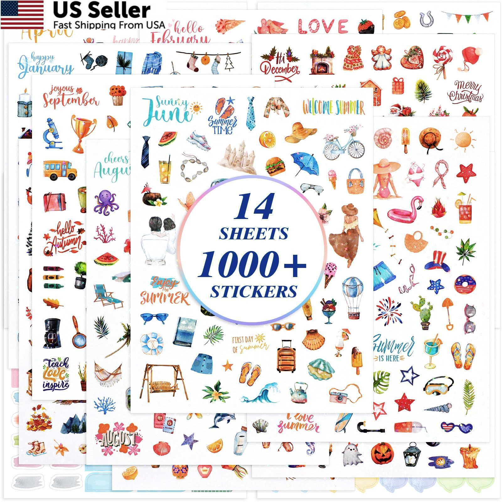 BESARME Planner Stickers with Glittery Film, 1000+ Scrapbook Colorful