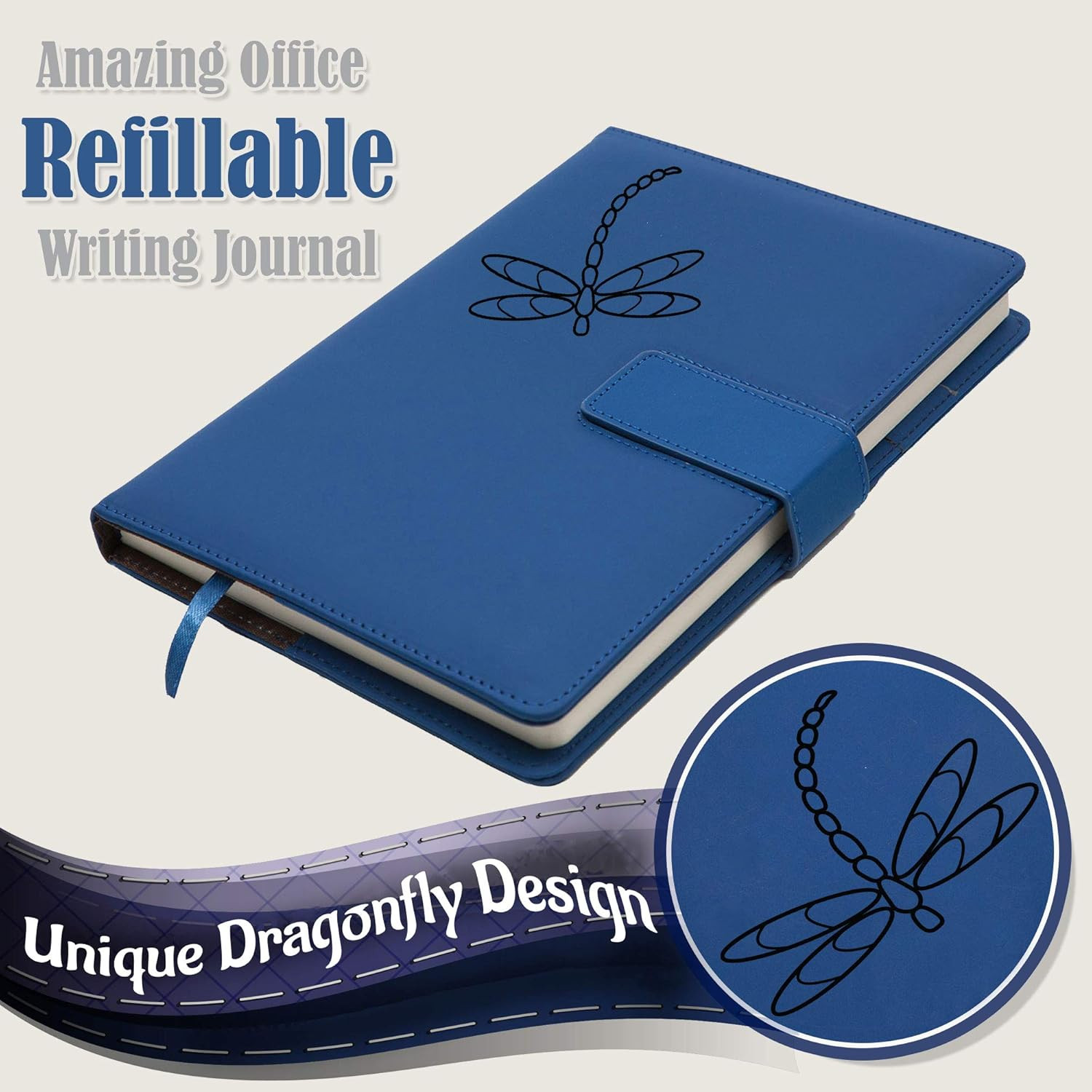 Dragonfly Refillable Journal – 5×8 Writing Notebook with Magnetic Clasp and 200