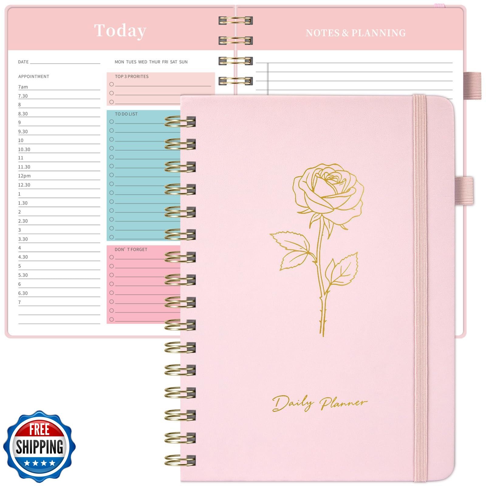 Oucaru Undated Daily Planner, A5 Spiral Notebook with Hourly Schedule, To Do