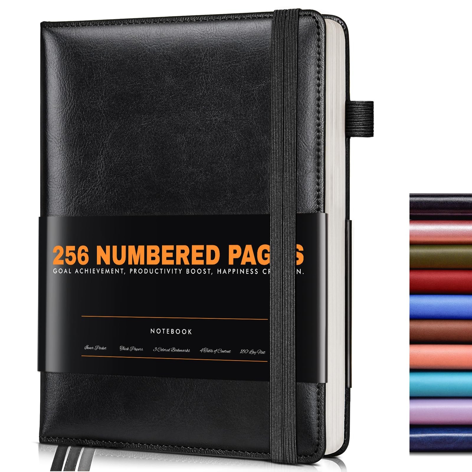 Lined Journal Notebook for Women Men, 256 Numbered Pages Hardcover Black