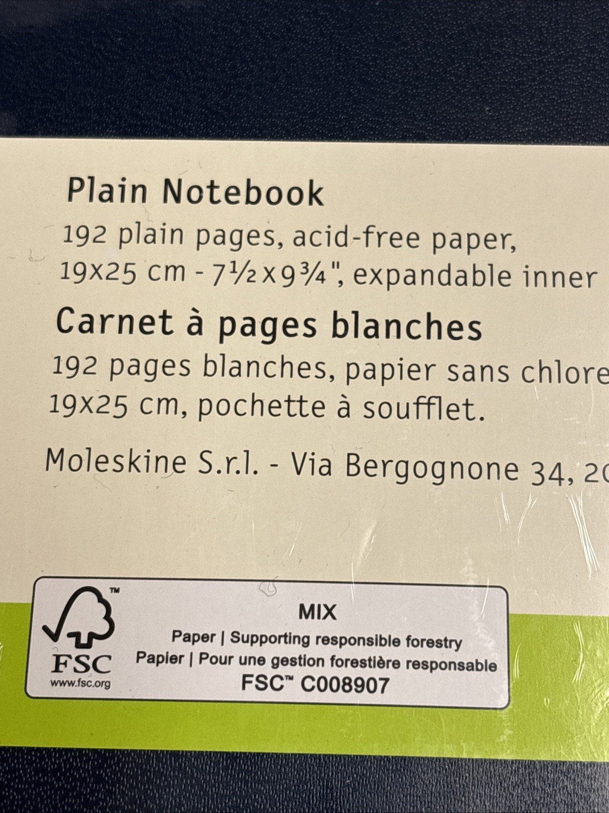 MOLESKINE CLASSIC PLAIN NOTEBOOK, EXTRA LARGE, NAVY BLUE HARD COVER 192 Pages