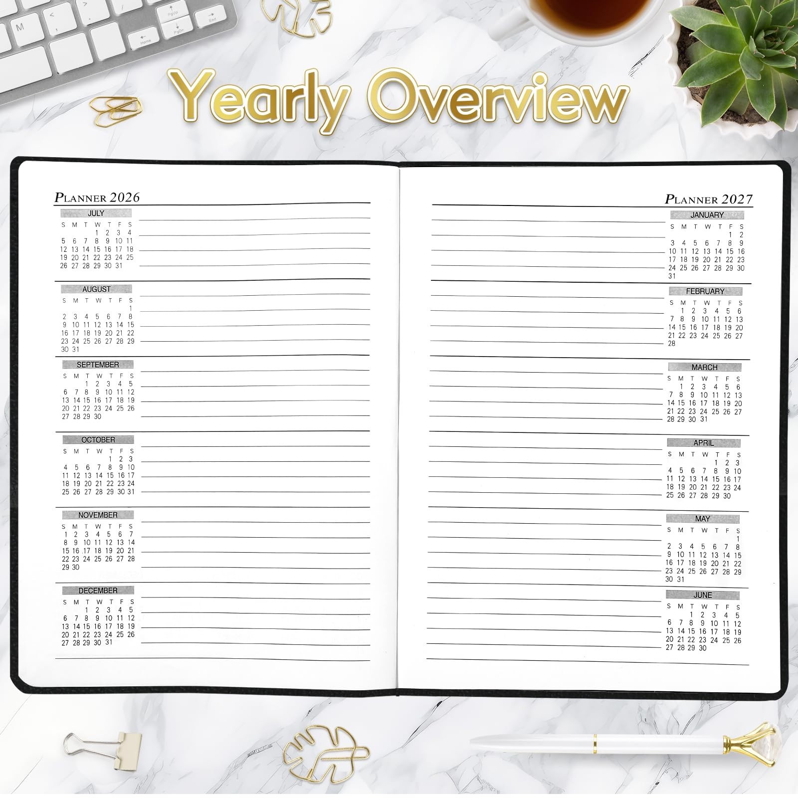 Large Daily Planner 2026-2027, Full Page Per Day, Hourly Schedule, 8.5″x11″, Aca