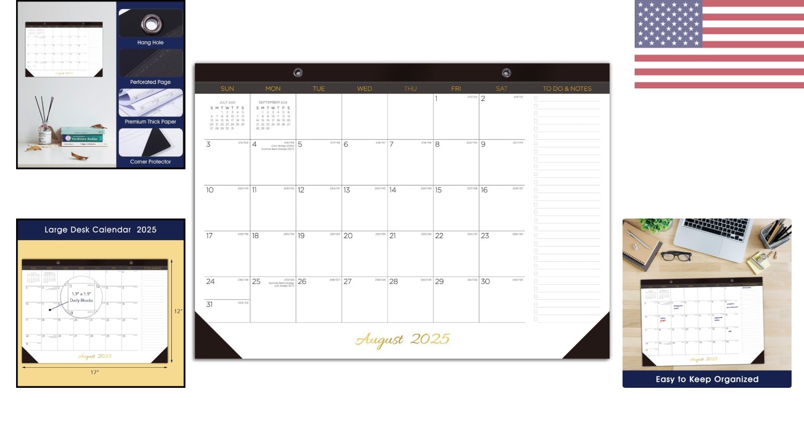2025-2026 17″ x 12″ Monthly Desk Pad Calendar, White/Black
