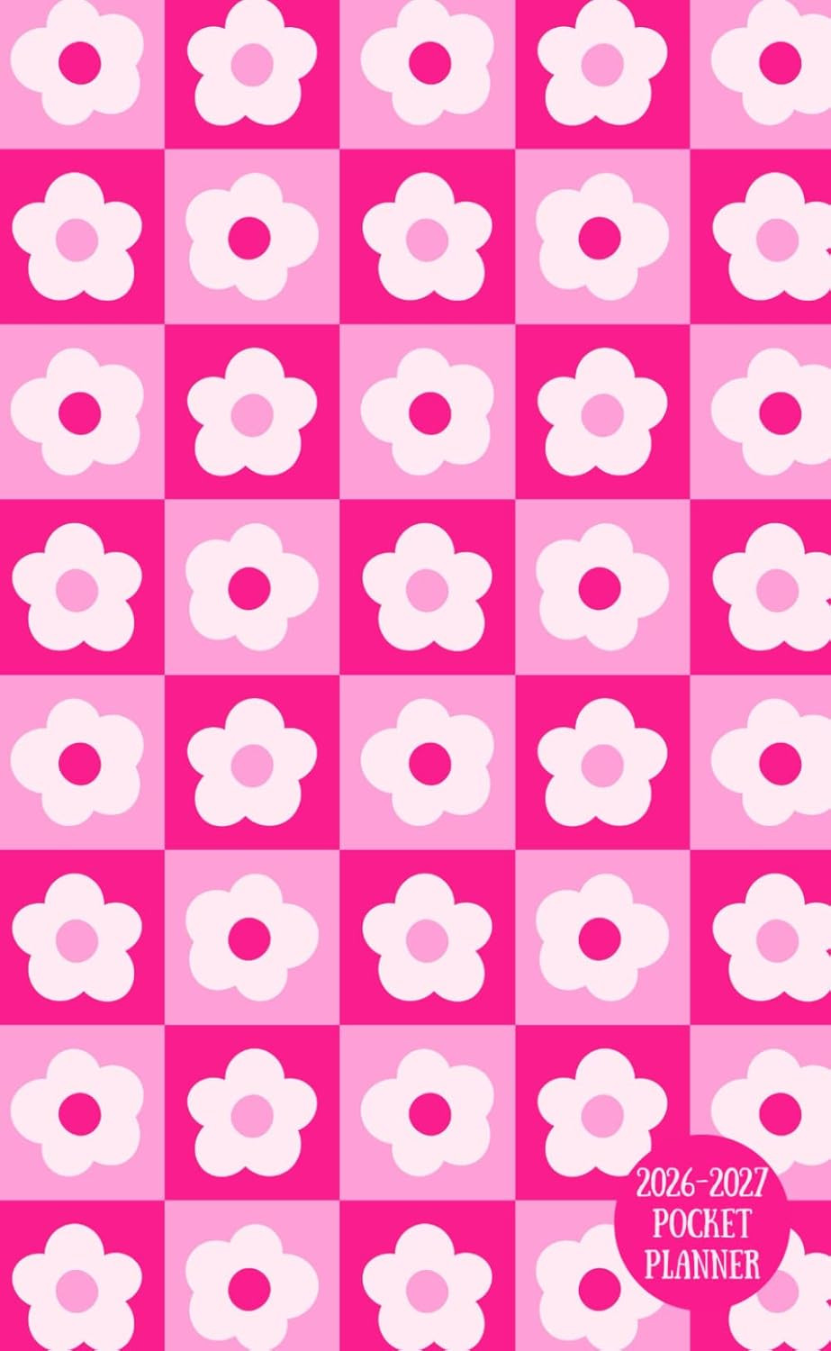 2026-2027 Pocket Planner: Retro Pink Daisy 2-Year Monthly Mini Calendar Book (Ja