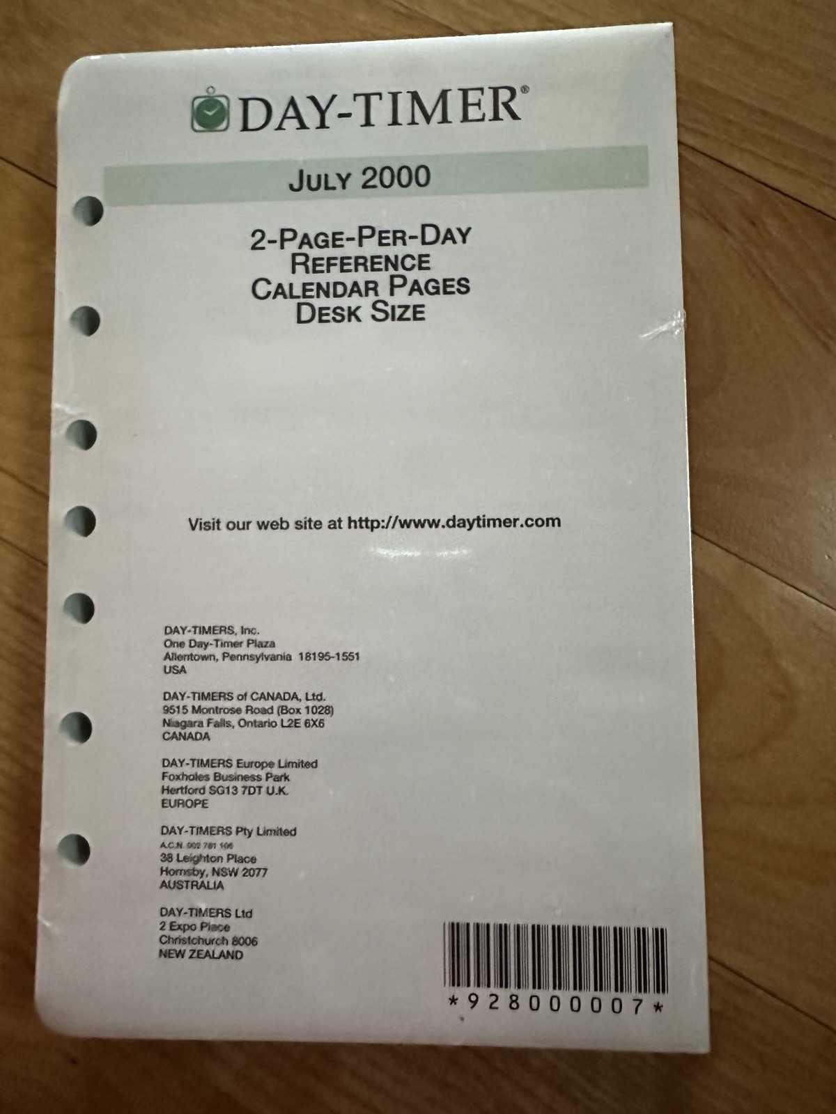 Day-Timer July 2000 2 Page-Per-Day Reference Calendar Pages Desk Size NISP