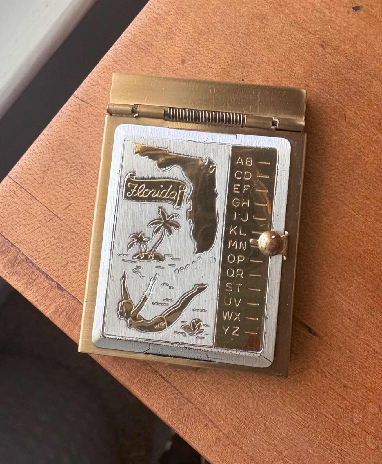 Vintage Miniature Brass Address Book Rolodex Sliding Tab Names Florida 1950s