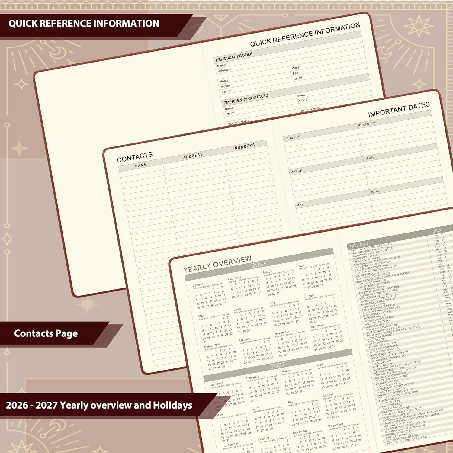 Elegant 2026 Leather Planner – 9″x11″, Weekly & Monthly Layouts Plus Accessories