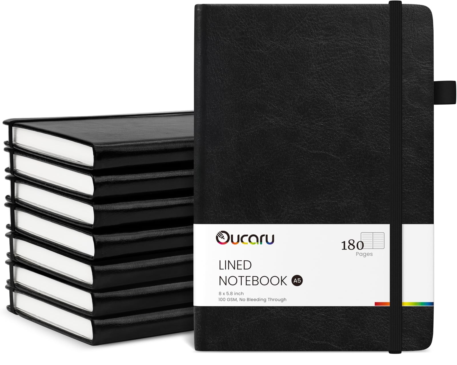 Oucaru Lined Journal Notebook, 8 Pack, 180 Pages, A5 Journals 8 Black