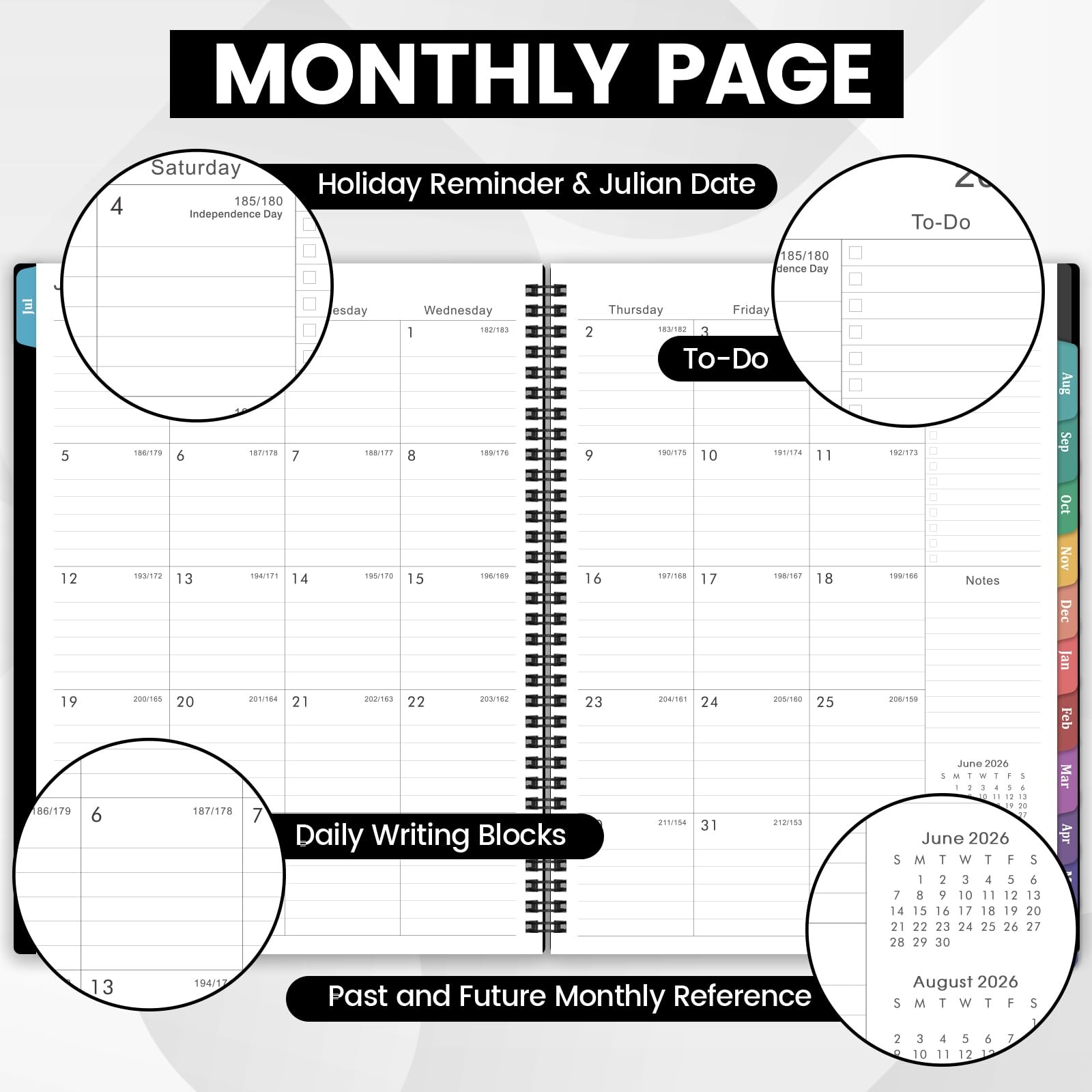 2027 Weekly Monthly Planner 9×11 Black Waterproof Cover Colorful Tabs