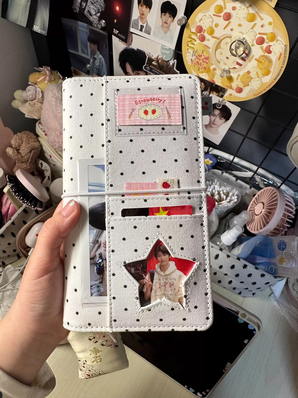 A6 Retro White Polka Dots With 45 Sheets Inner Page DIY PU Clip-on Notebook