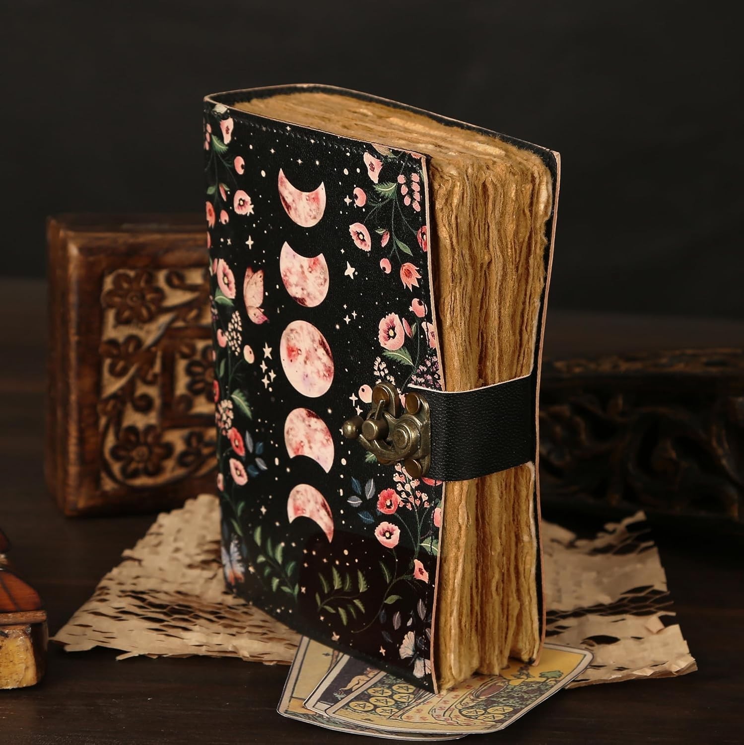 Blank Spell Book of Shadows Journal with Lock Clasp Celestial Handmade Vintage L