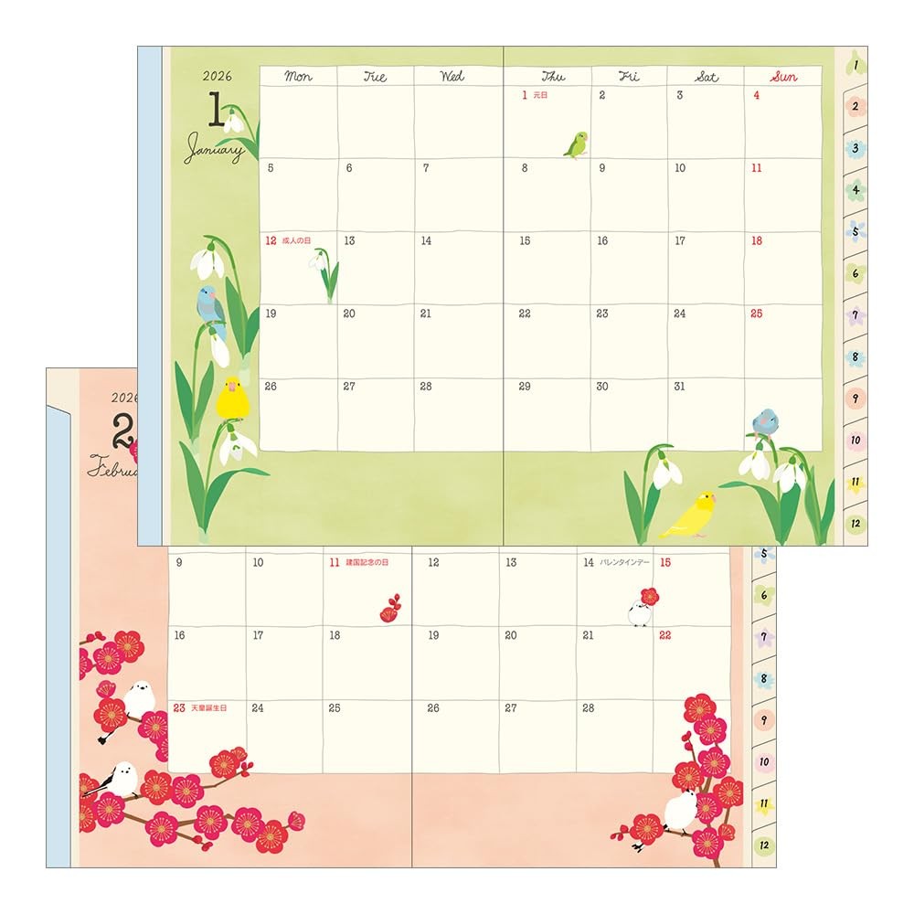 DESIGNPHIL midori Planner 2026 A6 Bird Pattern 22369006