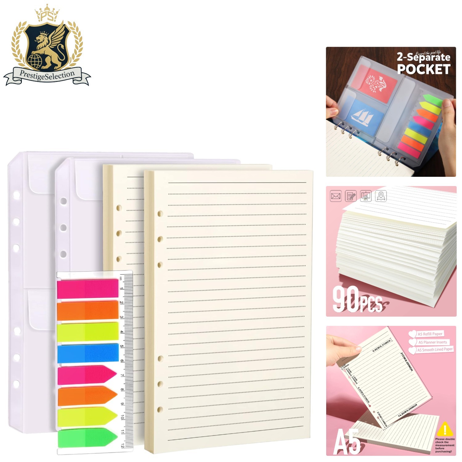 A5 Planner Inserts – Lined Paper with Colorful Tabs & Binder Pockets