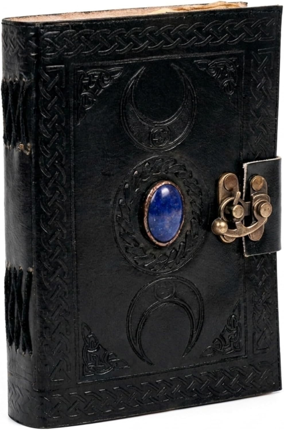 3 Moon Blue Lapis Embossed Vintage Leather Journal | 240 Pages of Antique Han…