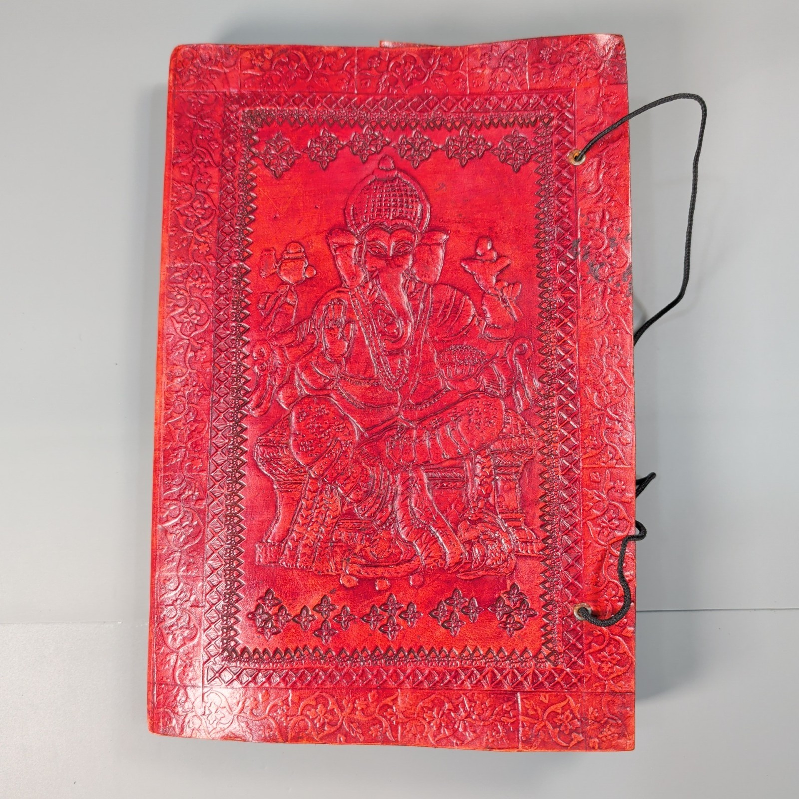 Handmade Leather Ganesha Journal Large Red Embossed India Blank Cotton Paper